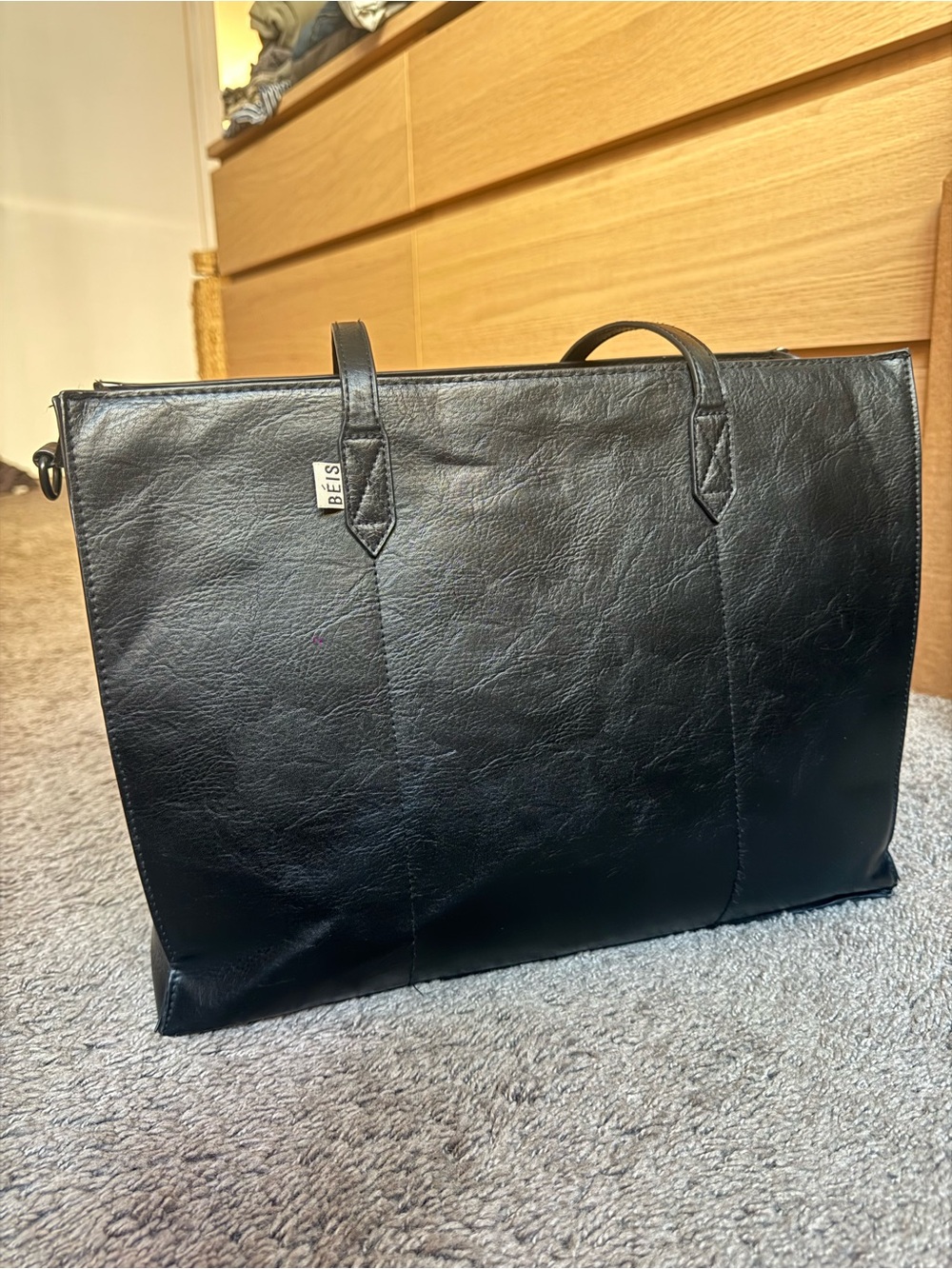 BEIS Black Leather Work Tote Bag